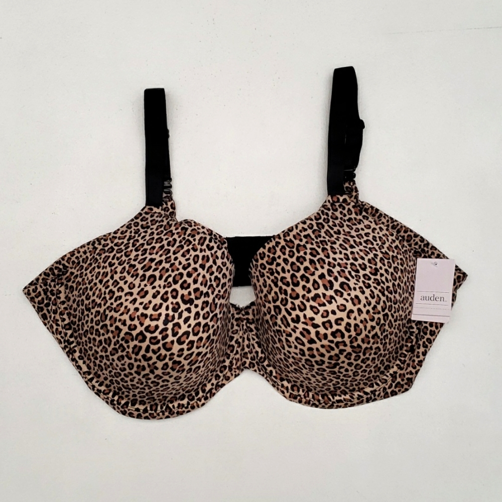 Auden Women's Superstar Lightly Lined T-Shirt Bra Women's Plus 46D Animal Print
